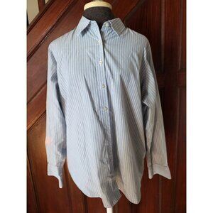 Lands End Non-Iron Long Sleeve Blue Striped Shirt Size 18W